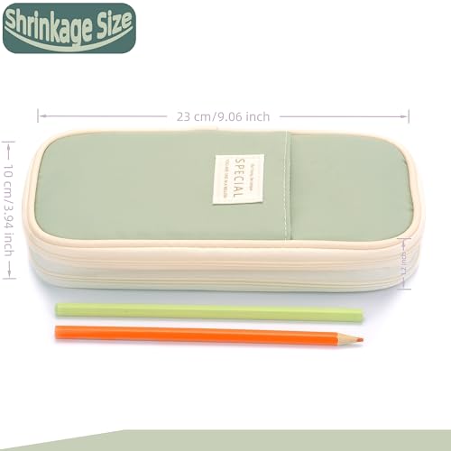 Image of Large Capacity Canvas Pencil Case Organizer Holder Pouch Bag with Zipper Compartments for Women Girls School Adults (Green)