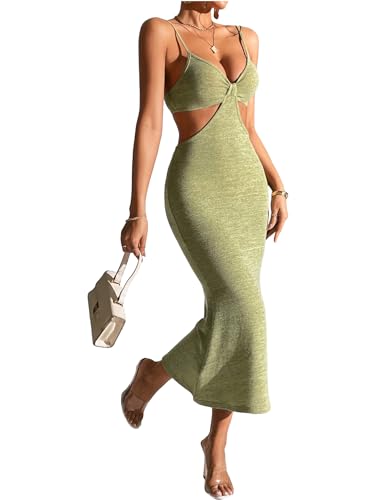 SOLY HUX Women's Open Back Going Out Dresses Cut Out Cami Spaghetti Strap Backless Midi Bodycon Dress