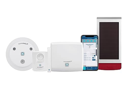 Homematic IP Smart Home Starter Set Alarm, digitaler Fenstersensor und Bewegungsmelder, Funk Innensirene und Außensirene mit Solarpanel, warnt hörbar, sichtbar und per kostenloser Homematic IP App