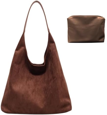 Suede Bags for Women - Brown Suede Tote and Shoulder Bag with Zip...