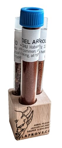 Jaguar, Carolina Reaper y Arbol chile en un cubo tribox de haya con lados redondeados con 3 ampollas de 6gx2g+2g.