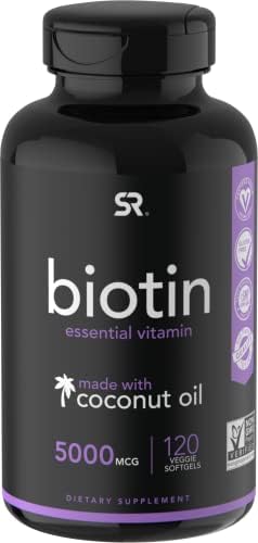 Sports Research Biotin Supplement with Organic Coconut Oil, 5,000mcg, 120 Veggie Softgel Caps