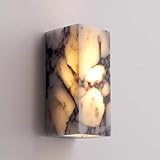 XMFMING Marble Wall lamp, Modern Alabaster wall Light, Wall Mount Wall sconces with Natural Stone lampshade, LED Vanity Light, for Mirror, Bedroom, Hallway,Rectangle