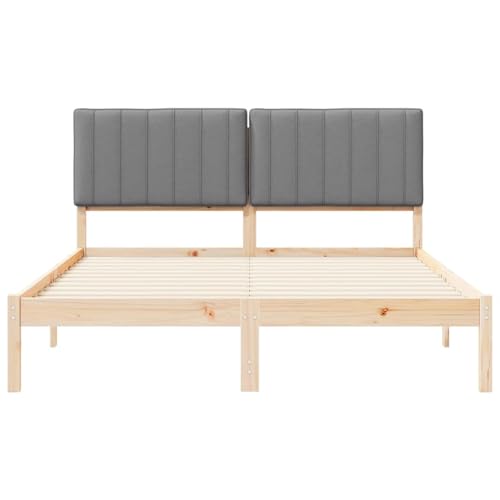 Gecheer Bettgestell mit gepolstertem Kopfteil Hellgrau 160 x 200 cm, Bettrahmen Holzbett Doppelbett für Wohnungen Schlafzimmer Gästehaus878034 – Bild 5
