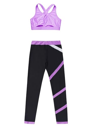 TiaoBug Kids Girls Dance Crop Top with Athletic Legging Set Gymnastics Dance Outfits 2Piece Dancewear Activewear Set4