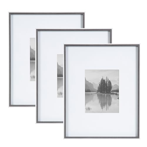 Kate and Laurel Gibson Modern Wall Picture Frame Set of 3; 16x20 matted to 8x10; Gray and White; Modern Three-Piece Frame Set for Gallery Wall Frame Set in Living Room Wall Decor