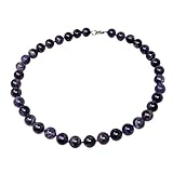 VN Jewelry Handmade 12mm Natural Gemstone Beaded Necklace for Women, 48cm Blue Turquoise, Red Multicolor Agate, Lapis lazuli, Purple Amethyst Beaded Statement Necklace for Women (Purple Amethyst)