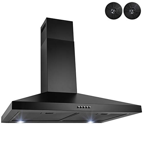 Akdy 30 In. Convertible Kitchen Wall Mount Range Hood With Carbon Filters In Black Painted Stainless Steel #TOP3