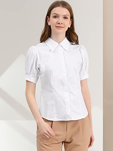 Allegra K Women's Work Office Button Down Shirt Puff Sleeve Collared Short Sleeve Fashion Top3