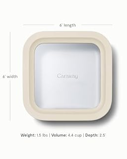 Caraway 2pc Glass Food Storage Set - 4.4 Cup Food Containers (2) - Ceramic Coated - Non Toxic, Non Stick Lunch with Lids - Dishwasher, Oven, & Microwave Safe - Cream