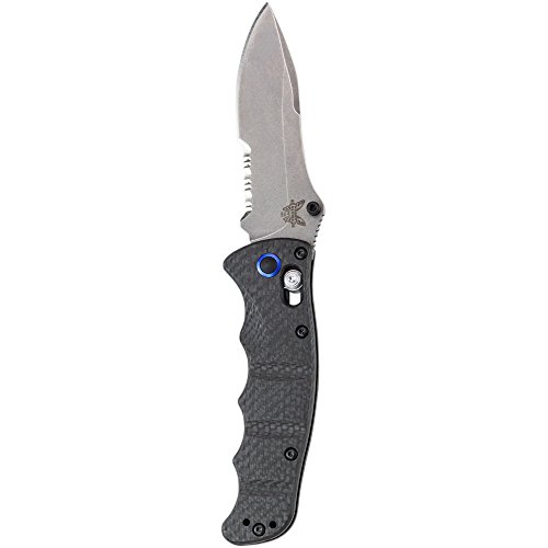 Benchmade - Nakamura Axis 484-1 Knife, Drop-Point Blade, Serrated Edge, Satin Finish, Carbon Fiber Handle
