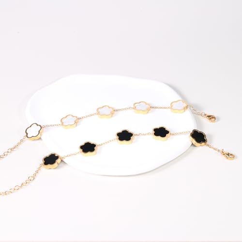 18K Gold Plated Clover Lucky Bracelet for Women White/Black4