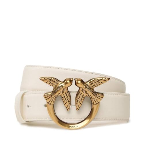 Ceinture Pinko Love Berry Simply en cuir blanc et détails dorés haut de gamme