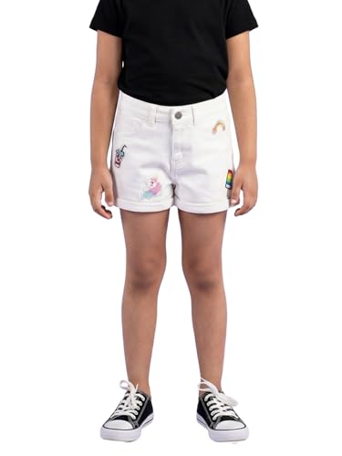 Image of KiddoPanti Girls Tight Length Rollup Denim Shorts with Lavender and Pink 3D Crochet Flowers