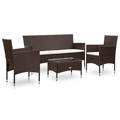 vidaXL Set Muebles de Jardín 4 Piezas y Cojines Patio Terraza Sofá Mesa Tablero Comedor Exterior Conjunto Aire Libre Casas Ratán Sintético Marrón