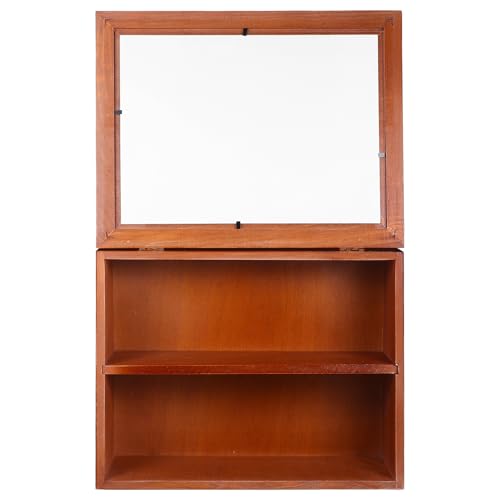 INOOMP Vitrina Pequeña de Escritorio para Colecciones y Expositor de Figuras Puerta Abatible de Acrílico, Madera Maciza, Estilo Vintage, Diseño Compacto y Funcional para Decoración del
