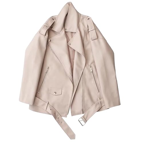 Veste de moto asymétrique coupe-vent en similicuir col blazer rétro chic