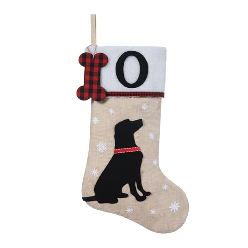 Shgngle 20 Inches Pets Initial Christmas Stocking,Dog Christmas Stocking Personalized with Dog Bone Hanging Wooden Ornament,Xmas Gifts for Pets(Letter O)