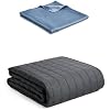 YnM Exclusive 20lb Weigthed Blanket with Blue Grey Cooling Rayon Duvet Cover Bundle, Ideal for on Queen/King Bed(60x80 Inches)