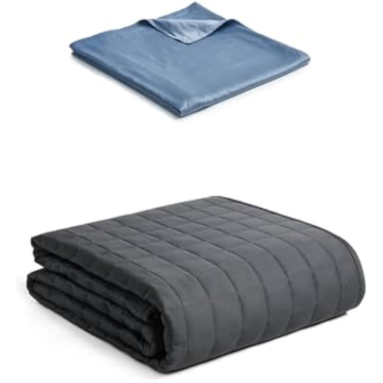 YnM Exclusive 20lb Weigthed Blanket with Blue Grey Cooling Rayon Duvet Cover Bundle, Ideal for on Queen/King Bed(60x80 Inches)