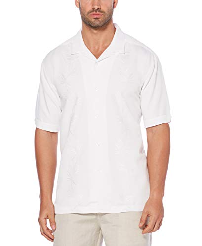 Cubavera Men's Short Sleeve Grided Embroidery Panel Woven Shirt