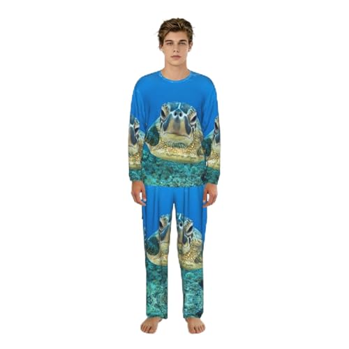 Pyjama manches longues homme imprimé tortues de mer, le cadeau idéal S au 3XL