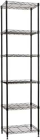 YOHKOH 6 Wire Shelving Steel Storage Rack Adjustable Unit Shelves for Laundry Bathroom Kitchen Pantry Closet 16.7" Width x 62" Height x 11.7" Depth, Black