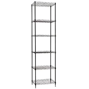YOHKOH 6 Wire Shelving Steel Storage Rack Adjustable Unit Shelves for Laundry Bathroom Kitchen Pantry Closet 16.7″ Width x 62″ Height x 11.7″ Depth, Black