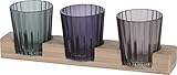 🕯️ Das Windlichtset besteht aus einem Holztablett und 3 Teelichthalter iim geriffelten Design. Ideal als schöne Tischdeko geeignet.