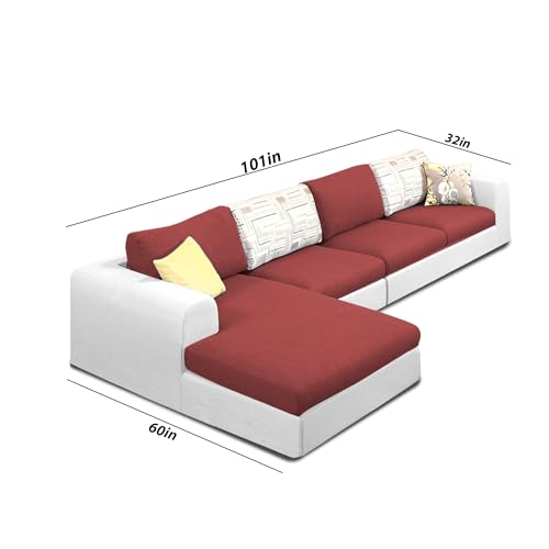 Image of Koza LHS 6 Seater L Shape Sofa Set for Living Room (Maroon Grey Fabric) Premium Fabric Sofa