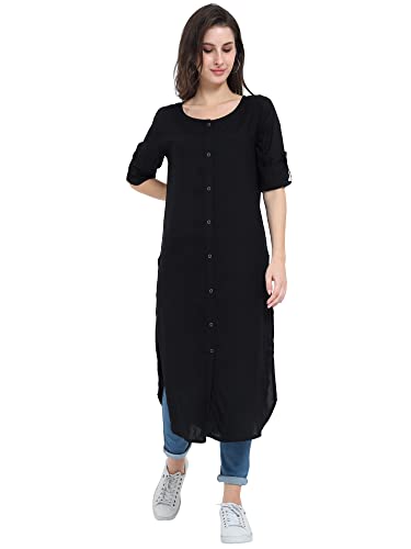 Image of Women's Rayon Solid Long-Length Kurti