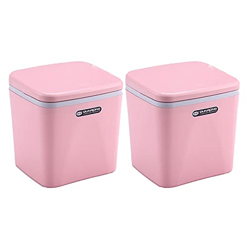 Honton Mini papelera de escritorio con tapa, botón pulsador, cesta de papel de oficina para baño, cocina, dormitorio, sala de estar, mesa de café - rosa Cover