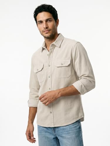 Image of Urbano Fashion Men's Corduroy Full Sleeve Regular Fit Solid Overshirt with Utility Pockets