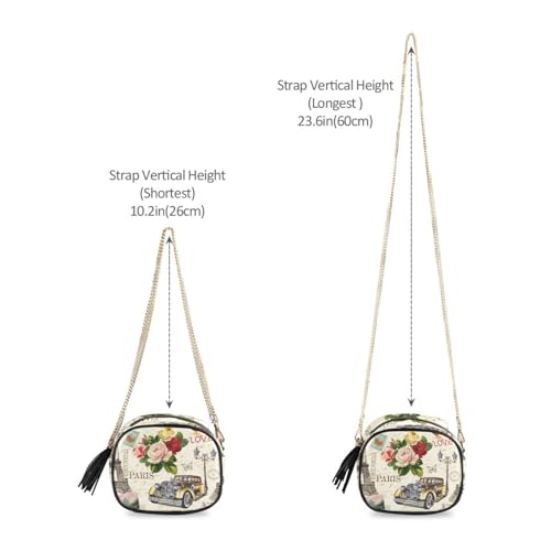 OTVEE Small Crossbody Bag Vintage Paris Retro Car Roses Womens Shoulder Chain Bag PU Leather Small Purse With Tassel4