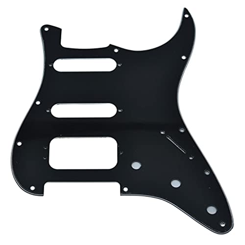 Image of Dopro 11-Hole Strat HSS Guitar Pickguard 3-Screw Humbucking Pickup Mount Fits American Fender Stratocaster Black 3 Ply