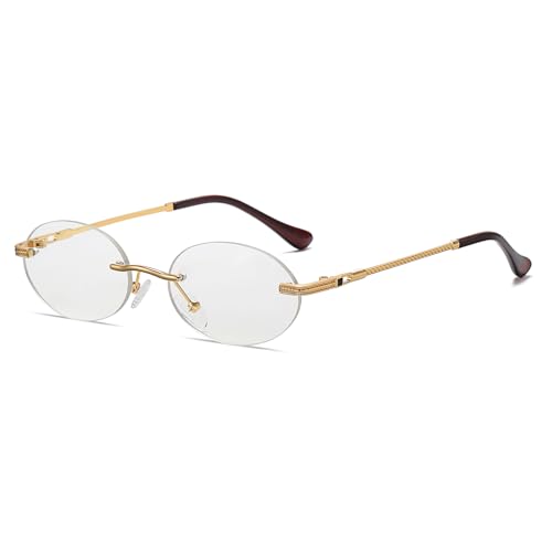 Retro Oval Sunglasses Rimless Small Round Glasses Frameless UV400 Men Women Fashion Shades