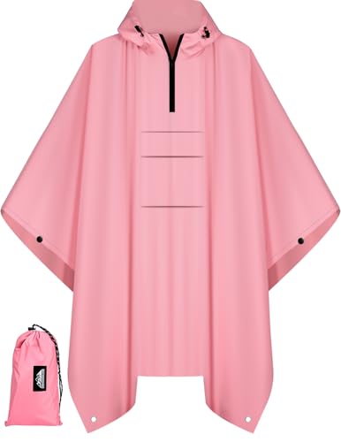 Bruvoalon 3-in-1 Rain Poncho with 1/4 Zip & Chest Pocket, Waterproof, Sunshade, Ground Mat for Adults & Youth Emergency