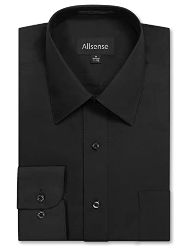 Allsense Men’s Regular-Fit Long-Sleeve Dress Shirt, Black, Large