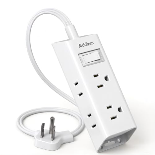 Addtam Flat Plug Power Strip with 6 Outlet Extender, 3 FT Extension Cord Flat Wall Plug with Multiple Outlets, No Surge Protector for Cruise Ship, Travel, Dorm, Home Office, Cruise Essentials, White