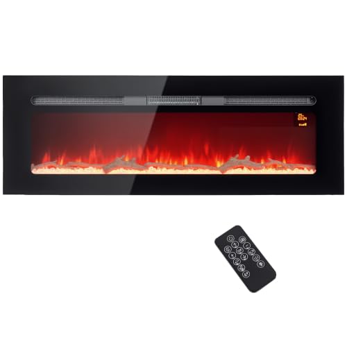 HOMCOM Cheminée Électrique 1800 W Murale ou Encastrable 91,4L cm Noir