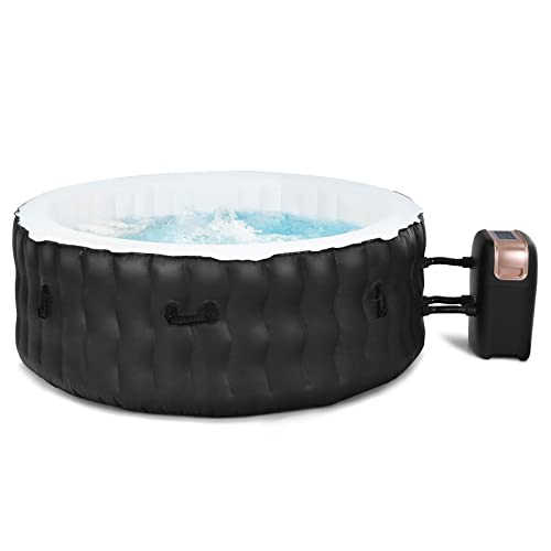 COSTWAY Piscina de Masajes Inflable 180 x 68 cm, Piscina de Masajes para 4 Personas de Burbujas, Cobertura para Terreno, Filtro con Cartucho, Compresor, Piscina de Masajes para Patio (Negro)