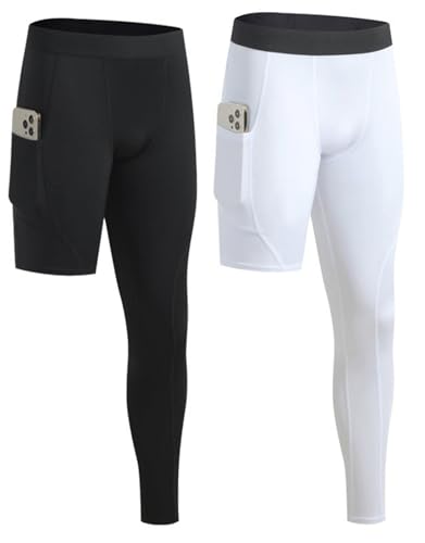 Valcatch 2 Pack Men's Compression Pants Basketball One Leg Gym Workout Running Leggings Tights Athletic Base Layer Underwear