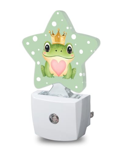 Image of Star Night Light Plug in, Cute Frog Dusk to Dawn Sensor Night Light, Soft Glow Lamp for Kids Bedroom Nursery Hallway Bathroom, Energy Saving Compact Design