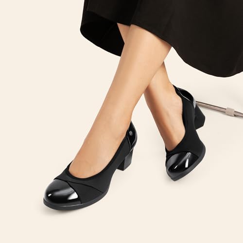 DREAM PAIRS Women's Pumps Low Chunky Block Closed Toe Shoes Work Comfortable Heels Round Toe Dress - Image 2