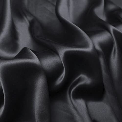 100% Pure Charmeuse Silk Fabric 22mm 45" Width Solid Color Nature Silk for Bedding Dress Wedding DIY Sold by Yard or by Half a Yard (Sold by Half a Yard, Black)