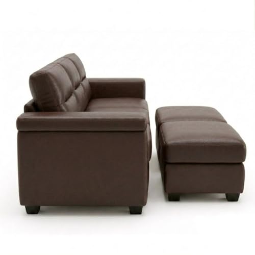 Image of FURNY Parker 3 Seater Sofa Set with 2 Ottoman | Premium Leatherette Finish | Durable Comfort Sofa for Modern Living Room & Office Spaces