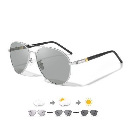 Image of SODQW Aviator Photochromic Sunglasses with Anti-glare Polarized Lens, Metal Frame with UV400 Protection for Driving Fishing