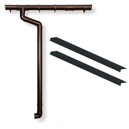 Dachrinne Regenrinne Komplettset für Flachdach/Pultdach (1-Seite) bis 300cm inkl. 2x Rinneneinhangbleche aus Aluminium (Braun)