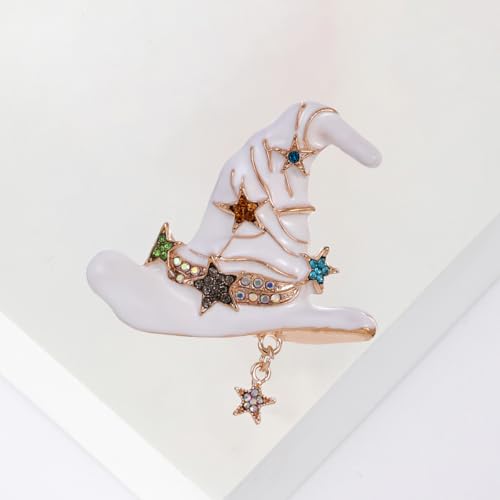 Image of Rhinestone Witch Hat Brooch Pin for Women AB Crystal Colorful Star Witchcraft Brooches Lapel Pins Bag Suit Dress Accessories Unisex Cap Fashion Christmas Halloween Jewelry