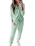 ORANDESIGNE Trainingsanzug Damen Jogginganzug Frauen Sportanzug Hausanzug Schlafanzüge Sweatshirt Lange Hose Casual Sportswear 2 Stück Set Yoga Outfit Grün XS